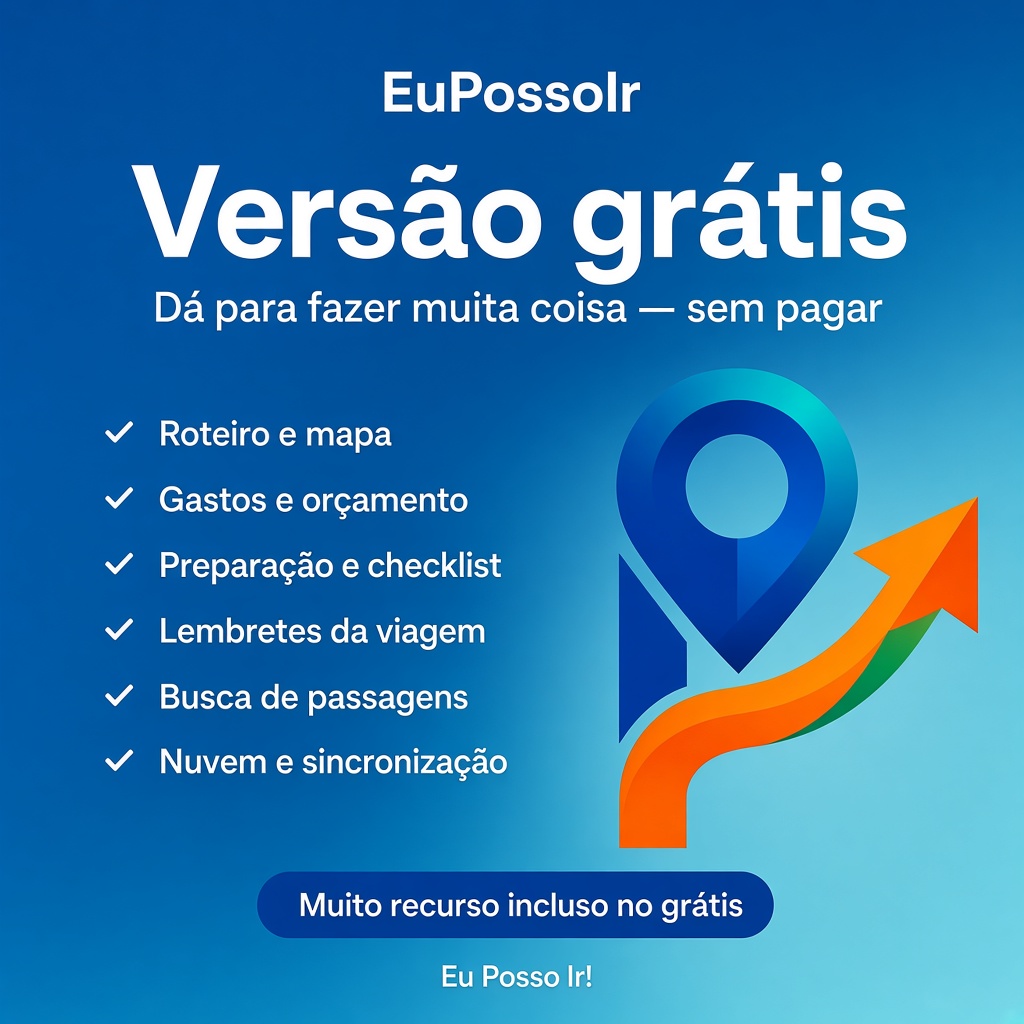 EuPossoIr versão grátis: roteiro, gastos, preparação, lembretes e nuvem